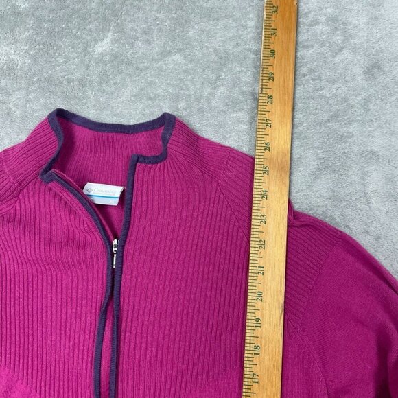 Columbia XL Womens Zip Pullover Sweater Ribbed Pink Purple Detail a0491 - Picture 3 of 9